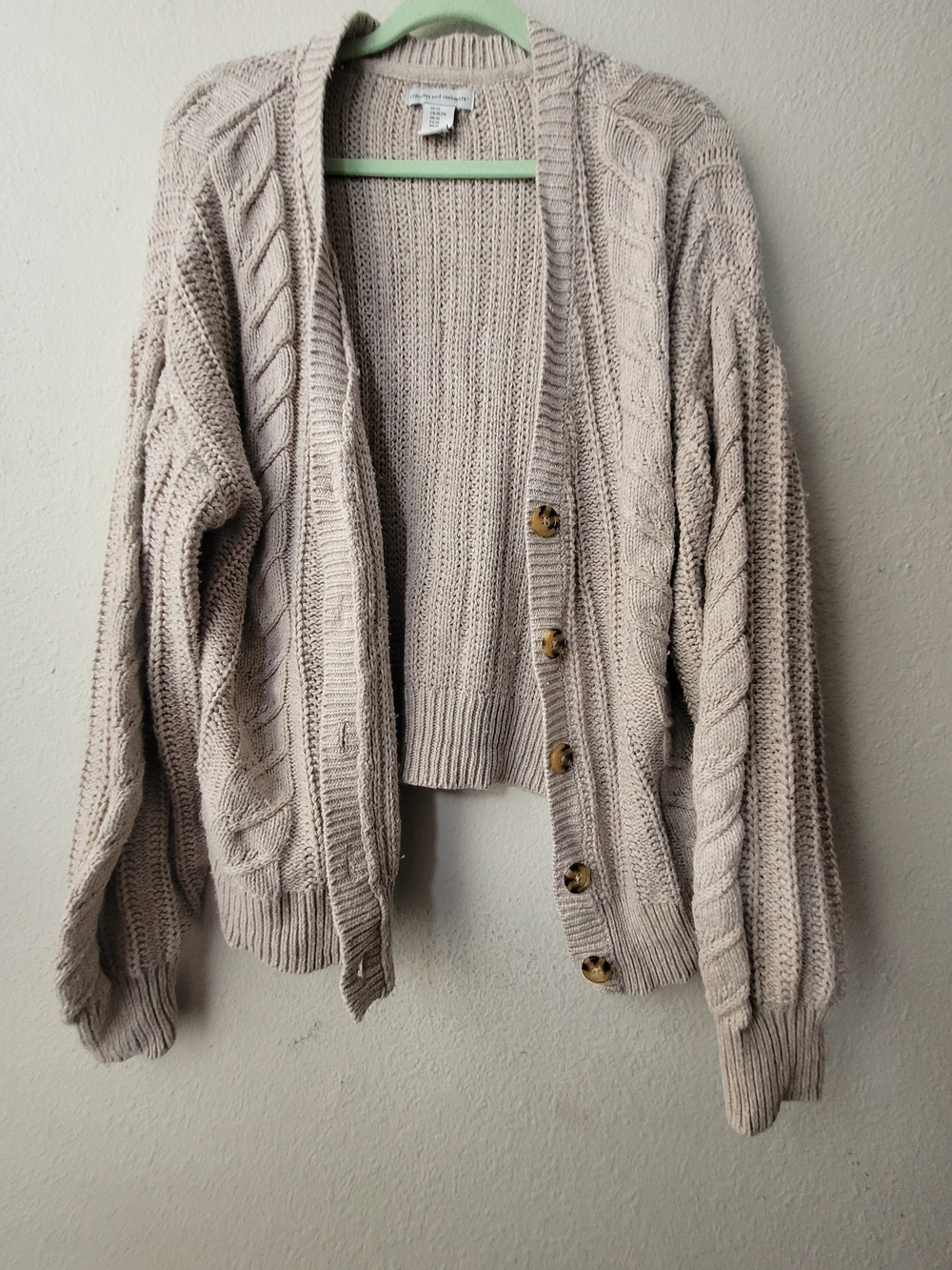 cupcakes & cashmere Beige Cable Knit Button-Up Cardigan